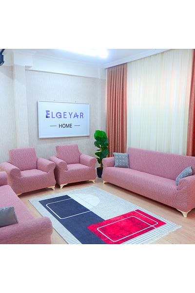 elgeyar Ευέλικτη πολυθρόνα και καναπές ζακάρ - Σετ με μοτίβο ράβδου, χωρίς φούστα 3+3+1+1