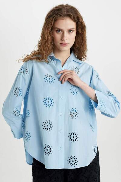 DeFacto Oversize Wide Fit Brode Long Sleeve Shirt B5419Ax24Sm