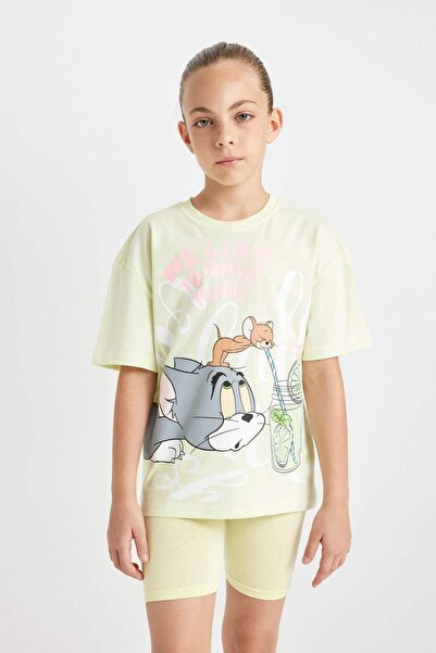 DeFacto Dívčí tričko Tom & Jerry Relax Fit Crew s krátkým rukávem C2638A824SM