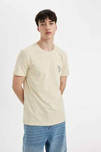 DeFacto %100 Pamuk Slim Fit Dar Kesim Bisiklet Yaka Baskılı Kısa Kollu Tişört C6912AX24SM