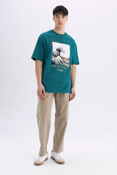 DeFacto Art Hokusai Comfort Regular Fit Relaxed Fit Crew Neck Short Sleeve T-Shirt B8816Ax24Sm