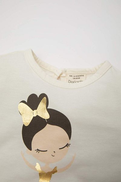 DeFacto Baby Girl Crew Neck Ballerina Printed Short Sleeve T-Shirt C8642A524Sm