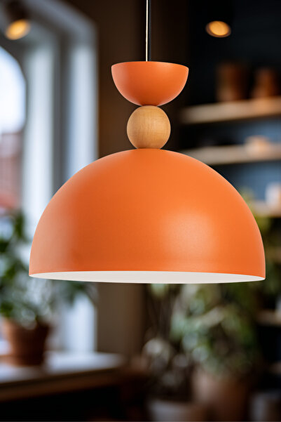 AmberLED Celesta Ahşap Boncuk Detaylı Turuncu Sarkıt Aydınlatma Metal Sıvama ...