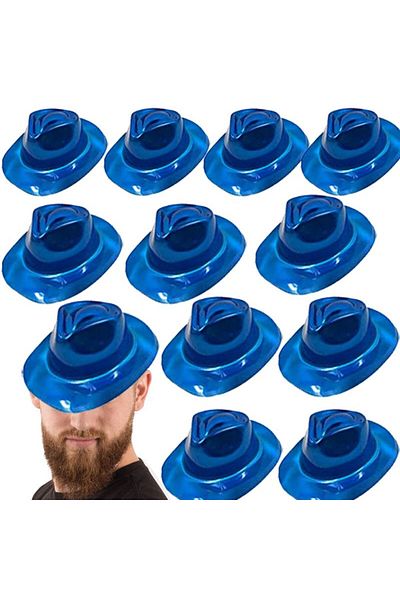 partidolu Blue Color Cowboy Style Plastic Party Hat Adult 12 Pieces