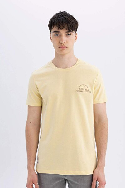 DeFacto %100 Pamuk Slim Fit Dar Kesim Bisiklet Yaka Baskılı Kısa Kollu Tişört C3945AX24SM