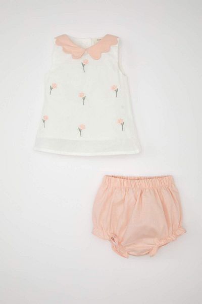 DeFacto Baby Girl 2Pcs Set Embroidered Tank Top Linen Panty Bottom C5097A524Sm