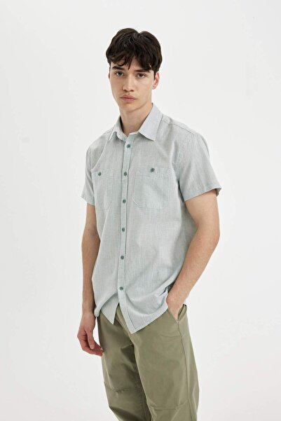 DeFacto Slim Fit Dar Kesim Yazlık Çizgili Pamuklu Kısa Kollu Gömlek C7361AX24SM