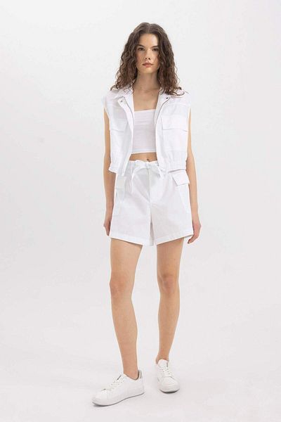 DeFacto Wide Leg High Waist Poplin Paperbag Shorts - C9234AX24SM