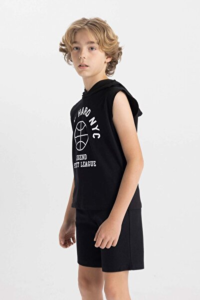 DeFacto Fiú 2 részes készlet - Nyomtatott ujjatlan kapucnis póló és rövidnadrág C7040a824hs