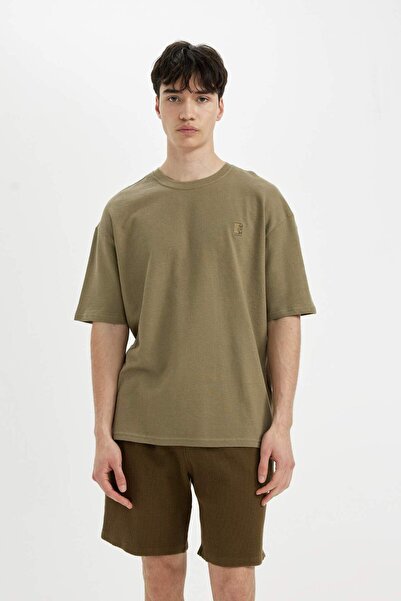 DeFacto Μπλουζάκι με κοντό μανίκι με στάμπα Oversize Wide Fit Crew Neck C1866AX24SM