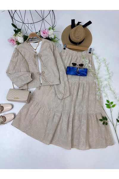 YEDİLALE Lace Front Tie Jacket Skirt Double Set [Excluding Underwear Shawl, Lined]