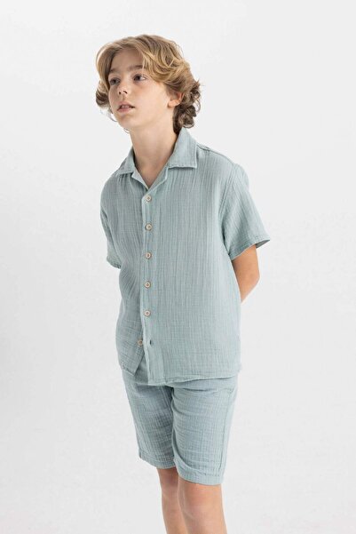DeFacto Erkek Çocuk Oversize Geniş Kalıp Polo Yaka Müslin Kısa Kollu Gömlek W3239A624HS