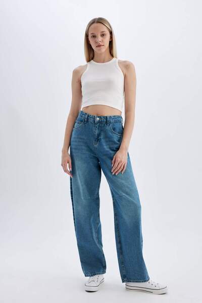 DeFacto Baggy Fit Yüksek Bel Uzun Yıkamalı Jean Pantolon D0846AX24SM