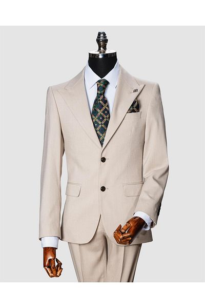 echol Men's Cream Slim Fit Striped Vest Suit
