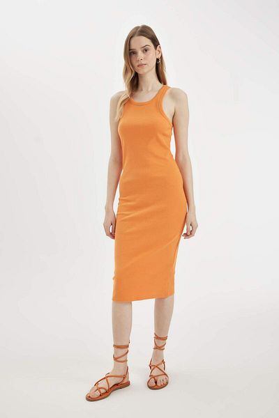 DeFacto Halter Neck Ribbed Midi Dress - Sleeveless Basic Camisole U8106Az24Sm