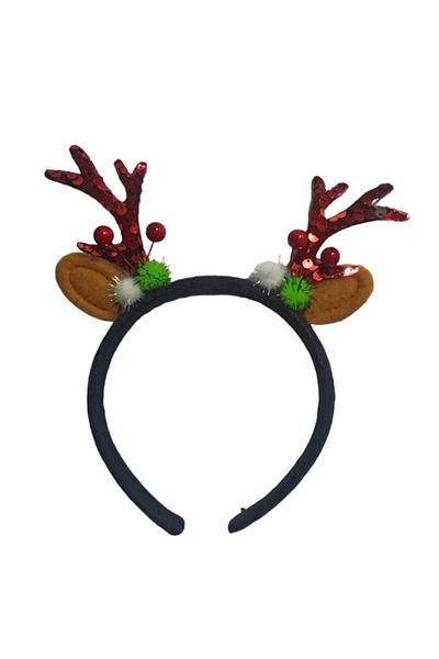 partidolu Kokina Ornate Red Color Sequined Deer Horn Shaped New Year's Crown 1 Piece
