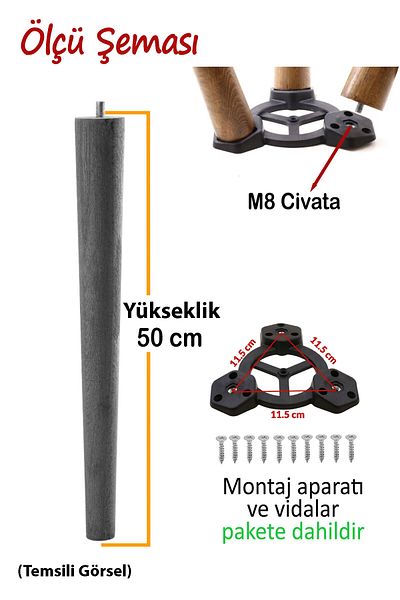 GLASWEN 3 Pieces Wooden Legs 50 cm Black M8 Bolted Connection Apparatus Furniture Stool Coffee Table Table Support Leg