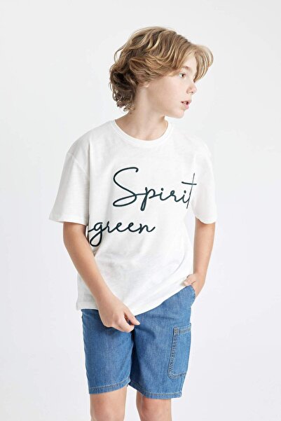 DeFacto Хлопчача Oversize Широкий Крій Велосипедний Воротник Вишивка Короткі Рукави Футболка C5084A824HS