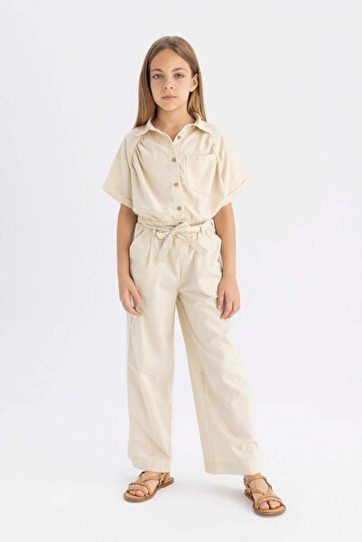 DeFacto Kız Çocuk Cropped Fit Pamuklu Kısa Kollu Gömlek C4272A824SM