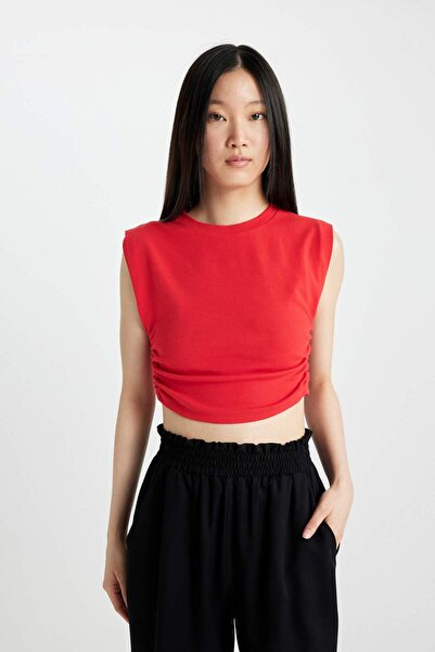 DeFacto Slim Fit Slim Fit Crew Neck Basic Plain Sleeveless Red T-Shirt A9420Ax24Sp