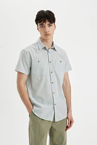 DeFacto Slim Fit Dar Kesim Yazlık Çizgili Pamuklu Kısa Kollu Gömlek C7361AX24SM