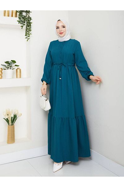 exxitcollection Women's Tested Long Petroleum Blue Wrap Dress