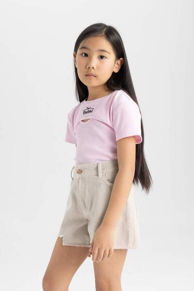 DeFacto Κοριτσίστικο κοντομάνικο μπλουζάκι 2 τεμαχίων με ραβδώσεις 24 ετών 801007397