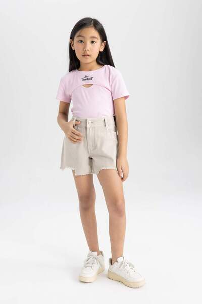 DeFacto Κοριτσίστικο κοντομάνικο μπλουζάκι 2 τεμαχίων με ραβδώσεις 24 ετών 801007397