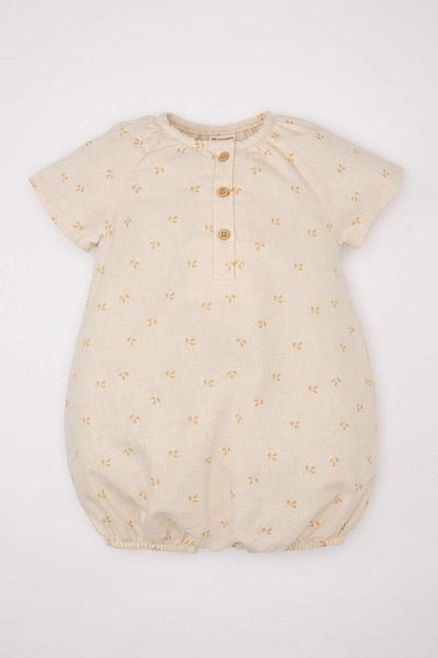 DeFacto Floral Print Linen Jumpsuit for Newborn Baby Girl - Short Sleeve C5095a524sm