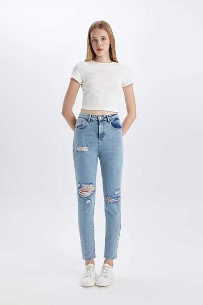 DeFacto Lina Lina Mom Fit szakadt, magas derekú, bokáig érő Jean mosható nadrág C2384AX24SM