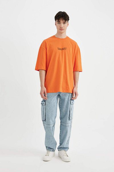 DeFacto 100% Cotton Dragon Ball Loose Fit Crew Neck Short Sleeve T-Shirt B8108Ax24Sm