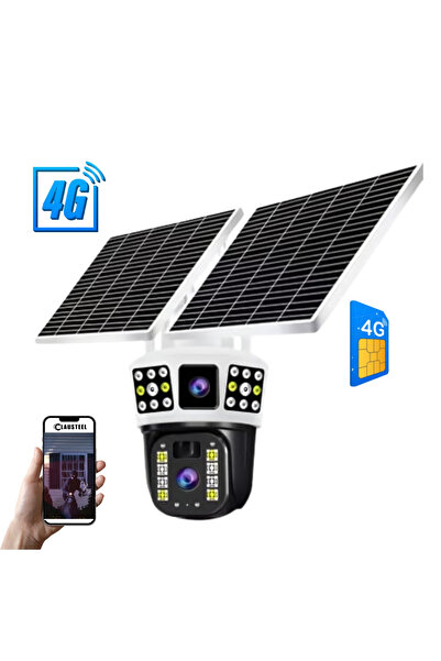 CLAUSTEEL Cameră de supraveghere 2 în 1 cu vedere triplă, panou solar dublu, 4MP, 12000 mAh, 4G