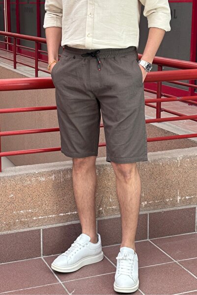 inpool Καλοκαιρινό λινό υφαντό σορτς - κανονική εφαρμογή με ελαστική μέση και κορδόνια