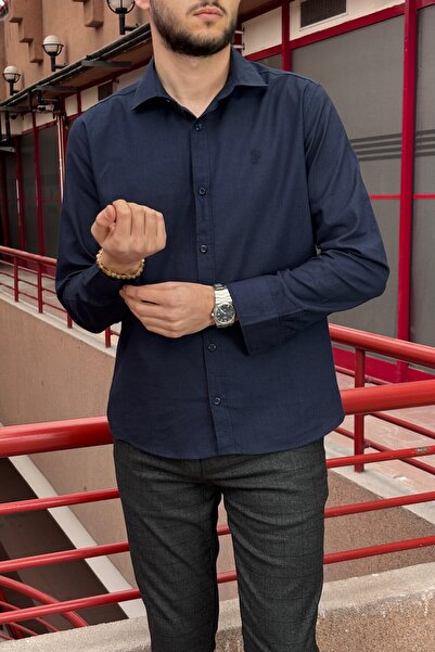 inpool Чоловіча сорочка, комір, прямий крій, бавовна, лляне полотно, Old Money Culture, сорочка з вишивкою G10