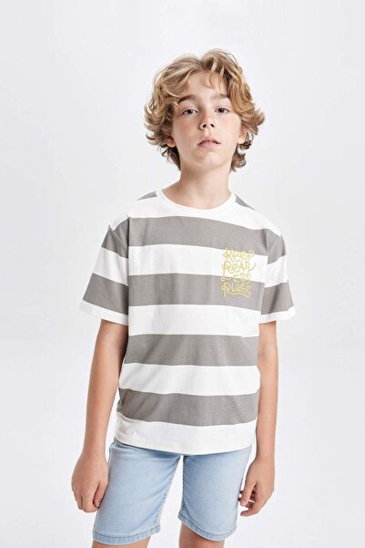 DeFacto Μπλουζάκι με κοντό μανίκι με στάμπα για αγόρια C3333A824SM