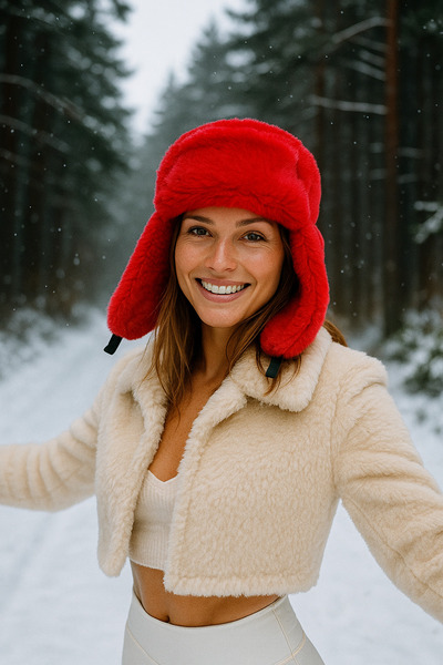 Luminos Butik Kırmızı Kalın Peluş Bere, Kulak Koruyucu Model, Kışlık Sıcak Tutan Şapka Bere1127