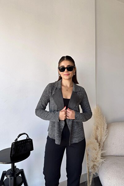 NEW LAVİVA Anthracite Women's Cardigan - Long Sleeve, Soft Texture, Double Sided Collar