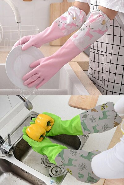 DUFF CLEAN Standart L Beden Sıcak Bulaşık Yıkama Eldiven Dayanıklı Su Geçirmez Ev Eldiven Su Toz Dur Temizleme