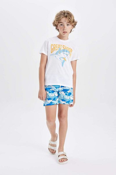 DeFacto Boys' 2-Piece Set Crew Neck Printed Short-Sleeved T-Shirt and Sea Shorts C4531A824Hs
