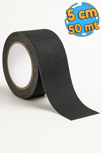 Badem10 Merdiven Zemin Kaydırmaz Bant (5 CM X 50 METRE) Yapışkanlı Kaymaz Bant Siyah