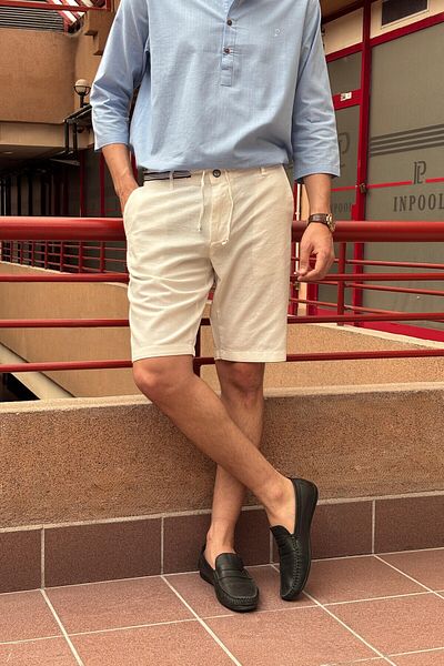 inpool Men, Waist Lace-Up, Linen Look, Regular Fit, Old Money Culture, Shorts 167-1