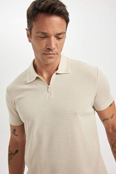 DeFacto Nové základní tričko Regular Fit na zip s krátkým rukávem C5586AX24SM