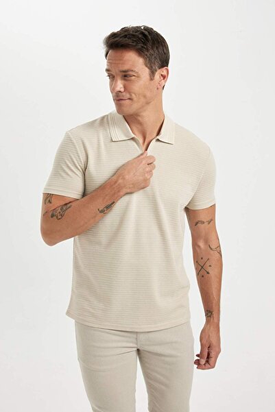 DeFacto Nové základní tričko Regular Fit na zip s krátkým rukávem C5586AX24SM