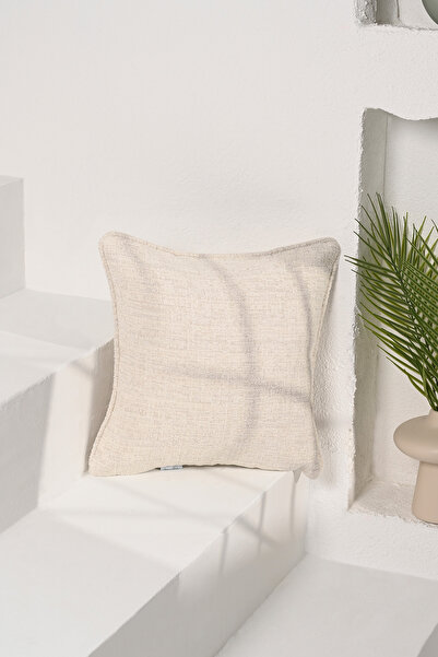decofav Taş Rengi Bukle Kumaş Fitilli Kırlent Kılıfı - Minimal Japandi Stili - 43x43cm