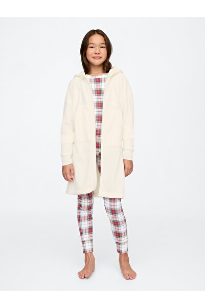 GAP Kız Çocuk Kırık Beyaz Geri Dönüştürülmüş Sherpa Logo Sabahlık