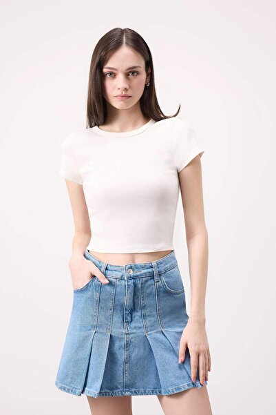 DeFacto Fashion Fit Pileli Jean Mini Etek B9853AX24SM