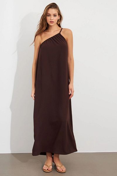 Cool & Sexy Rochie maxi maro cu un singur umăr pentru femei İRE1012