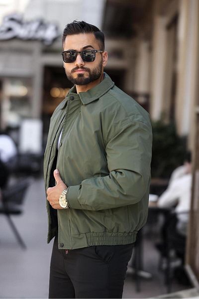 inpool Men's Oversize Shirt Collar Jacket - Water and Windproof, Quilted, with Inner Pocket 24Usec07