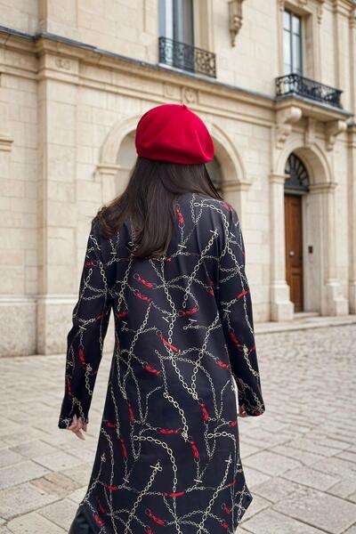 NEW LAVİVA Синя сукня з круглим коміром, з ланцюговим візерунком, середньої довжини