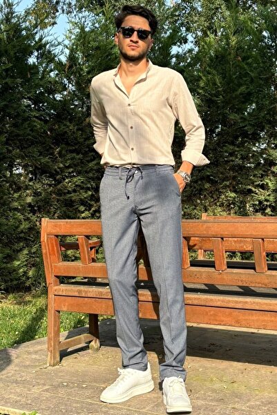 inpool Men's Diagonel Fabric Elastic Waist Regular Fit Trousers - Old Money Culture, Double Leg 24Inp291